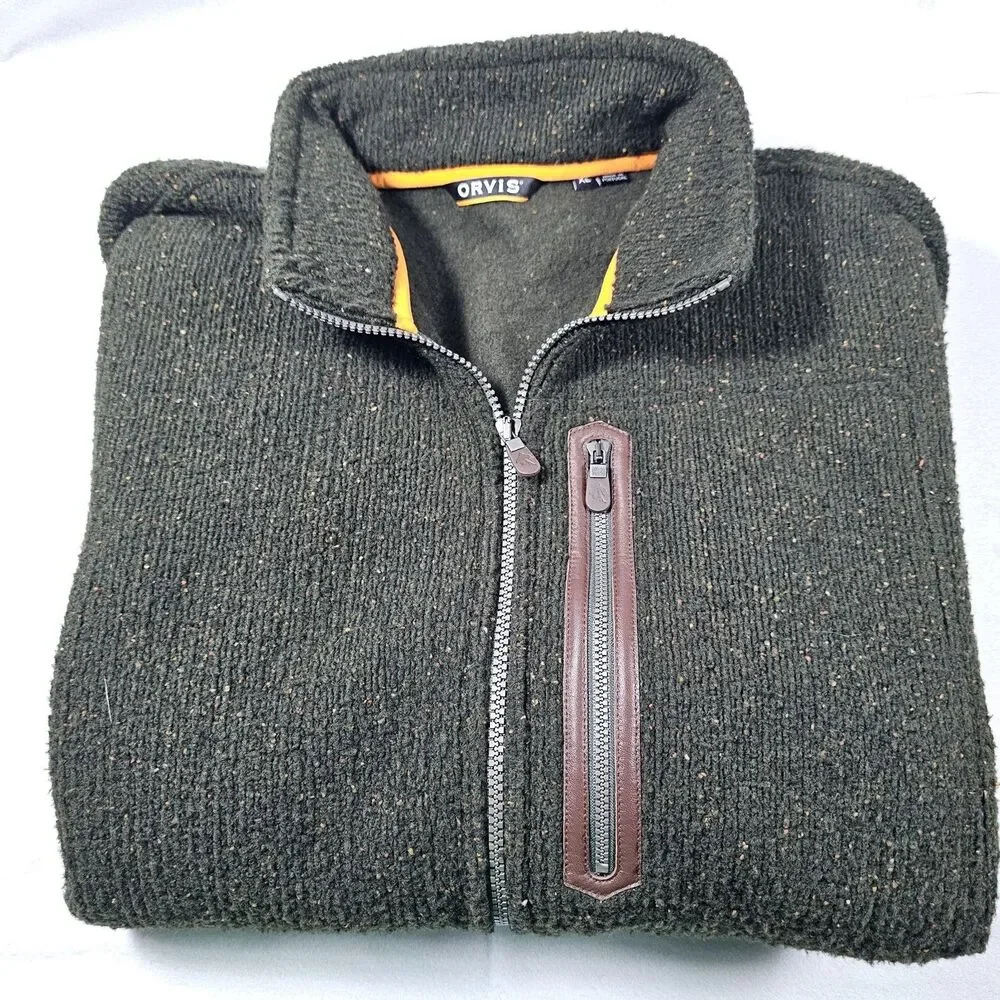 Orvis Bristol Men’s Heathered Green Full Zip Sweater Fleece Size Xl NWOT